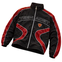 a black and red jacket with the word team adit on it